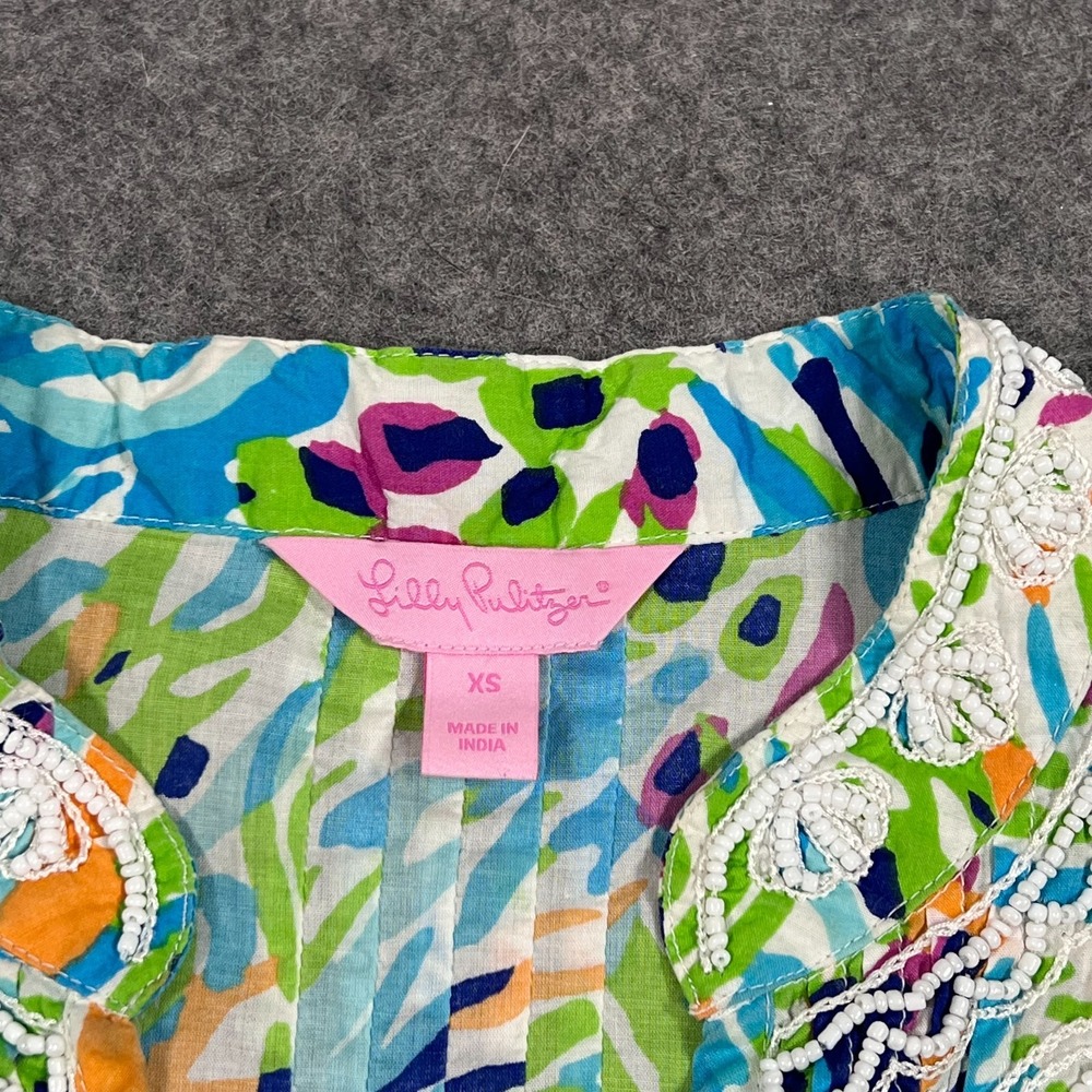Lilly Pulitzer Sarasota Sea Soiree Beaded 3/4 Sleeve Tunic‎ Top Women's Size XS - Picture 2 of 6